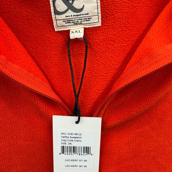 New Ampersand Avenue HalfZip Sweatshirt - Cozy Cutie in Cherry in Sz XXL - Picture 7 of 9